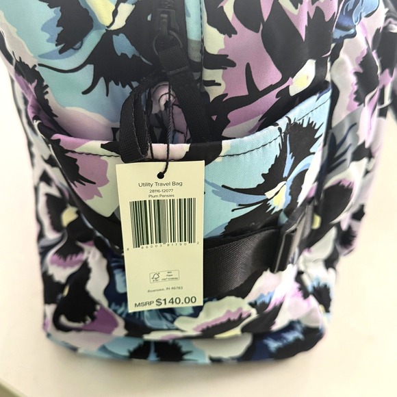 Vera Bradley Utility Travel Bag in Plum Pansies Cotton Weekender Carry On Tote - Picture 9 of 14